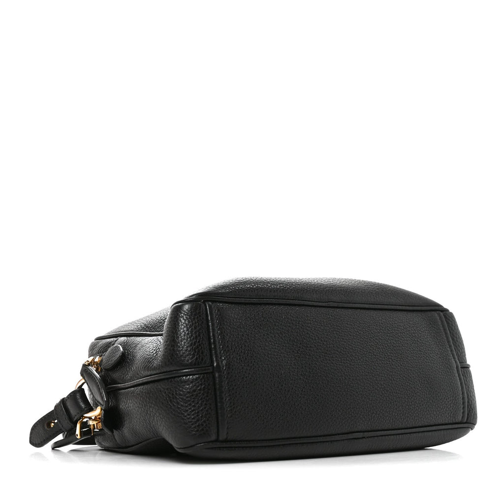 Vitello Daino Medium Double Zip Shoulder Bag Black