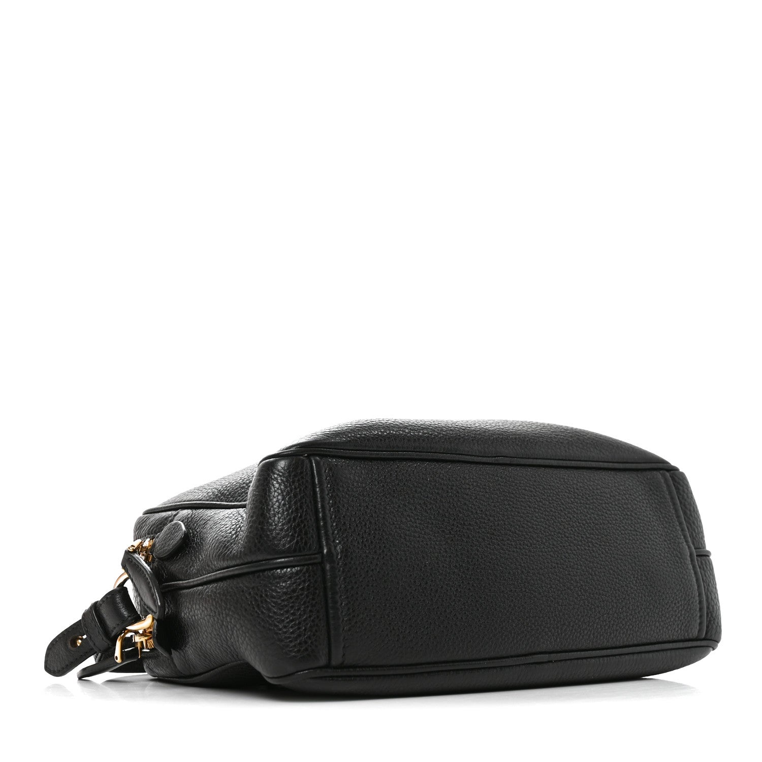 Vitello Daino Medium Double Zip Shoulder Bag Black