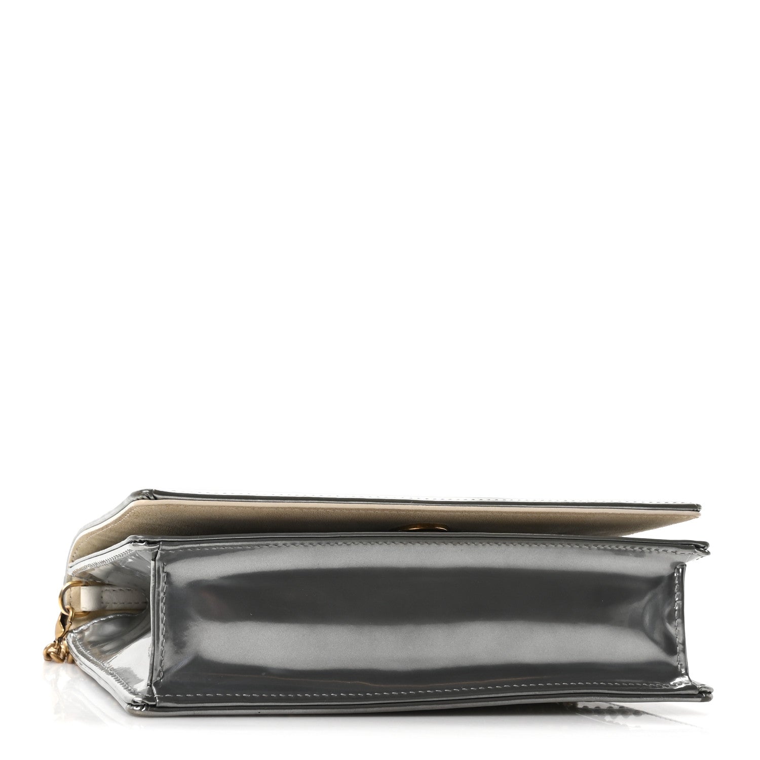 Metallic Patent Studded Diorama Top Handle Wallet on Chain Pouch Silver