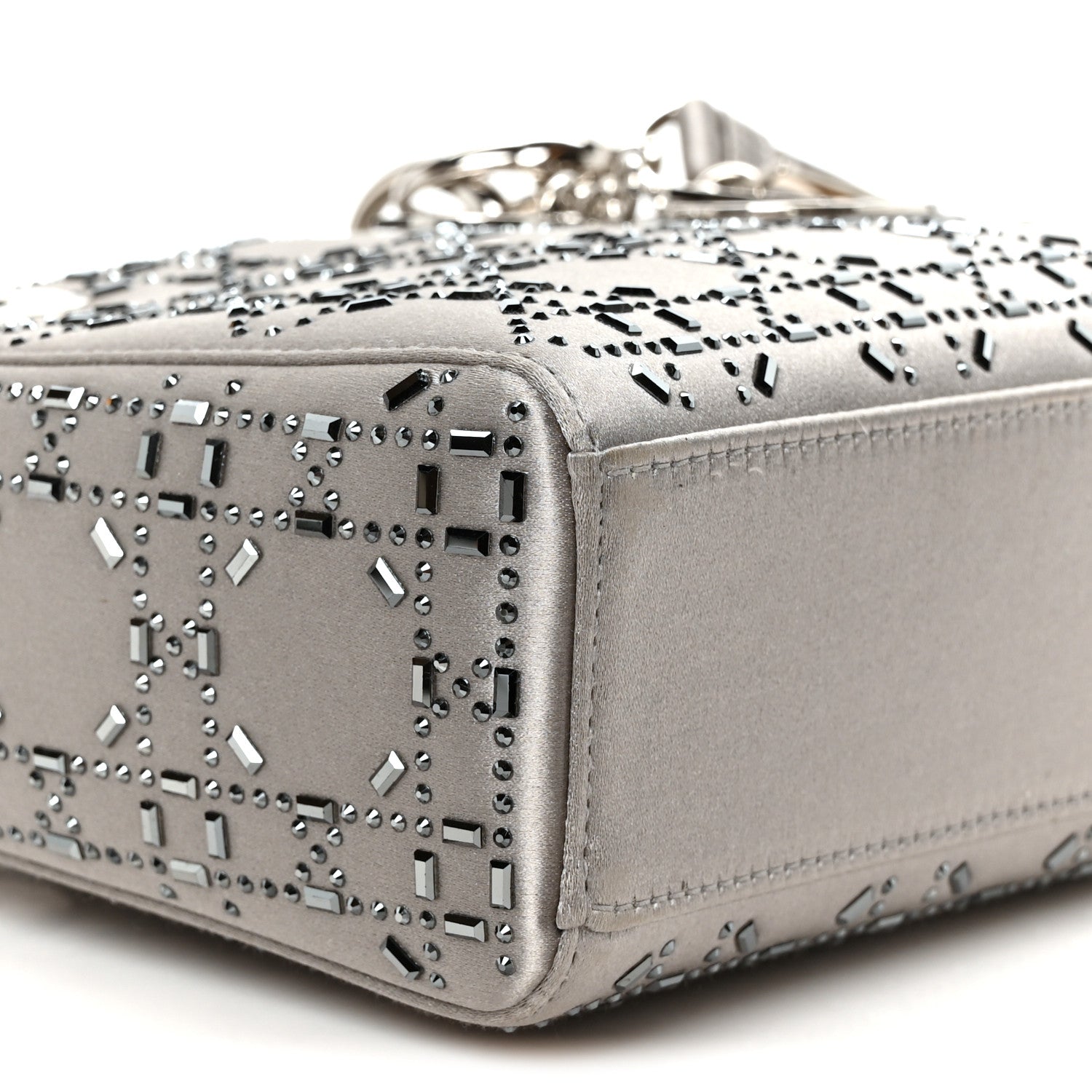 Satin Crystal Cannage Mini Lady Dior Gray