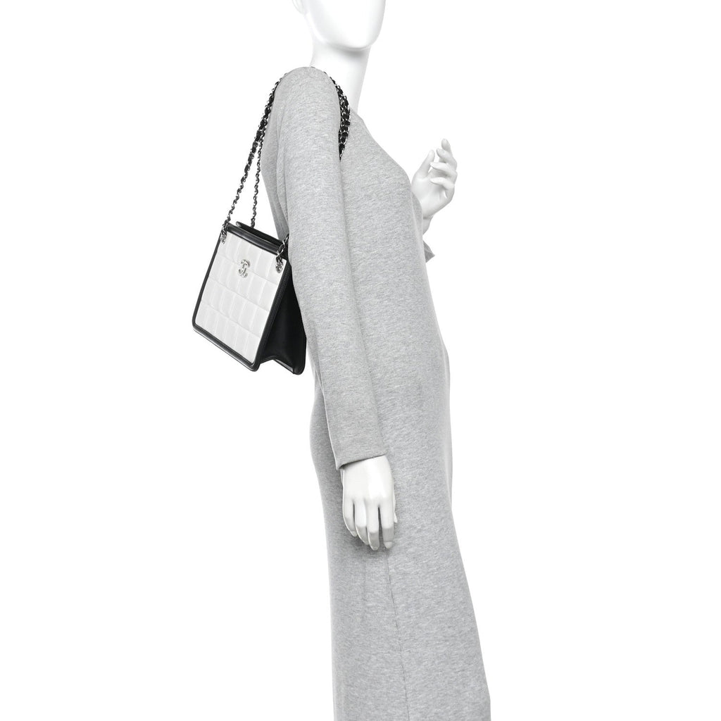 Lambskin Calfskin Small Chocolate Bar Tote White Black