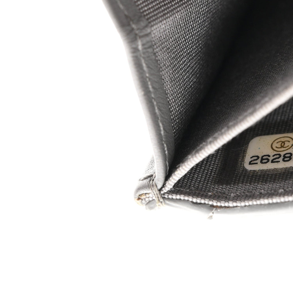 Calfskin Elaphe Double Chevron Card Case On Chain Grey