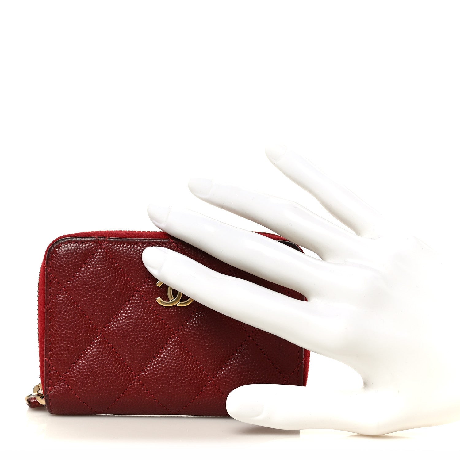 Caviar Quilted Zip Around Coin Purse Burgundy