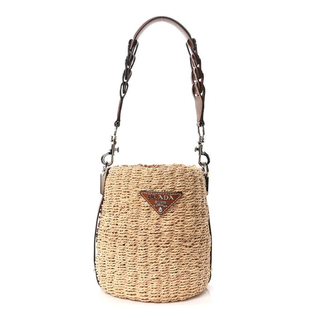 Paglia Vitello Woven Braided Bucket Bag Naturale Cognac