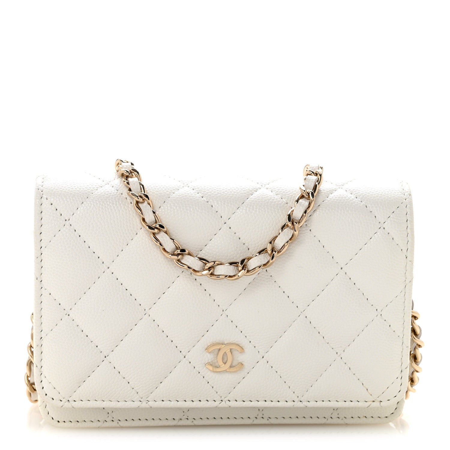 Caviar Quilted Mini Wallet On Chain WOC White