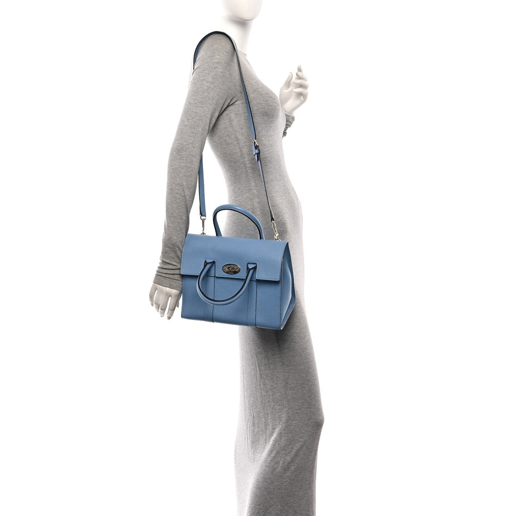 Classic Grain Calfskin Small Bayswater Porcelain Blue