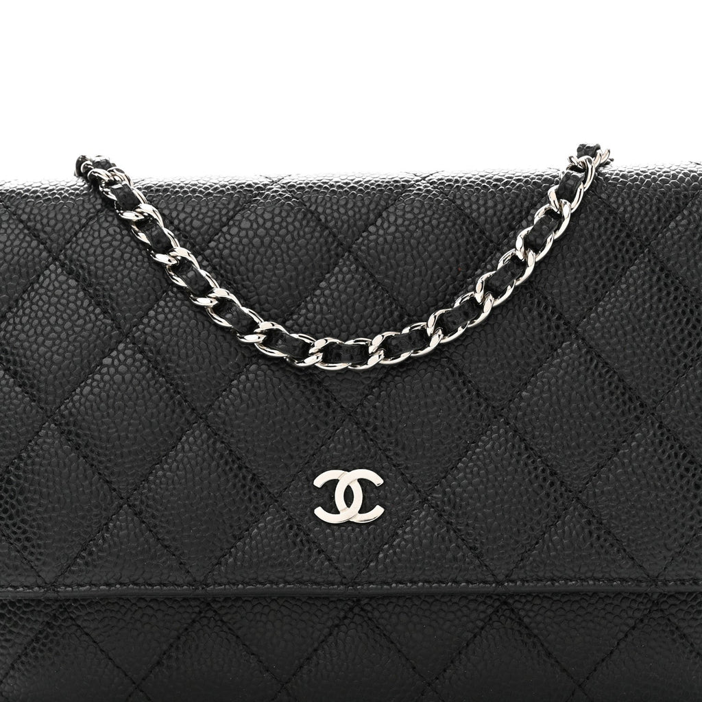 Caviar Quilted Wallet on Chain WOC Black