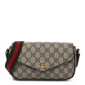 GG Supreme Monogram Textured Dollar Calfskin Web Mini Ophidia Envelope Shoulder Bag Beige Mystic White Oatmeal