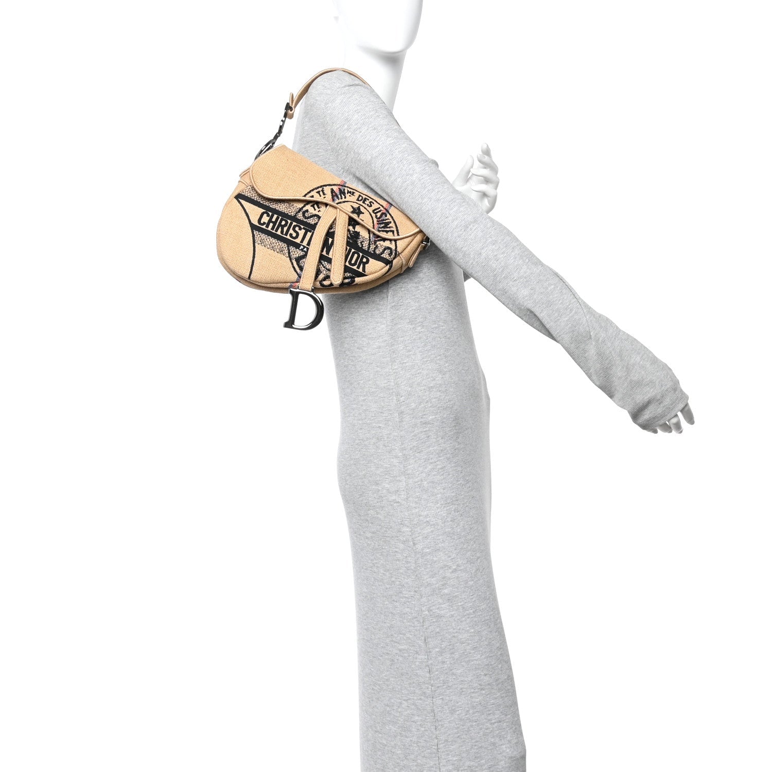 Canvas Jute Embroidered Saddle Bag Black Beige