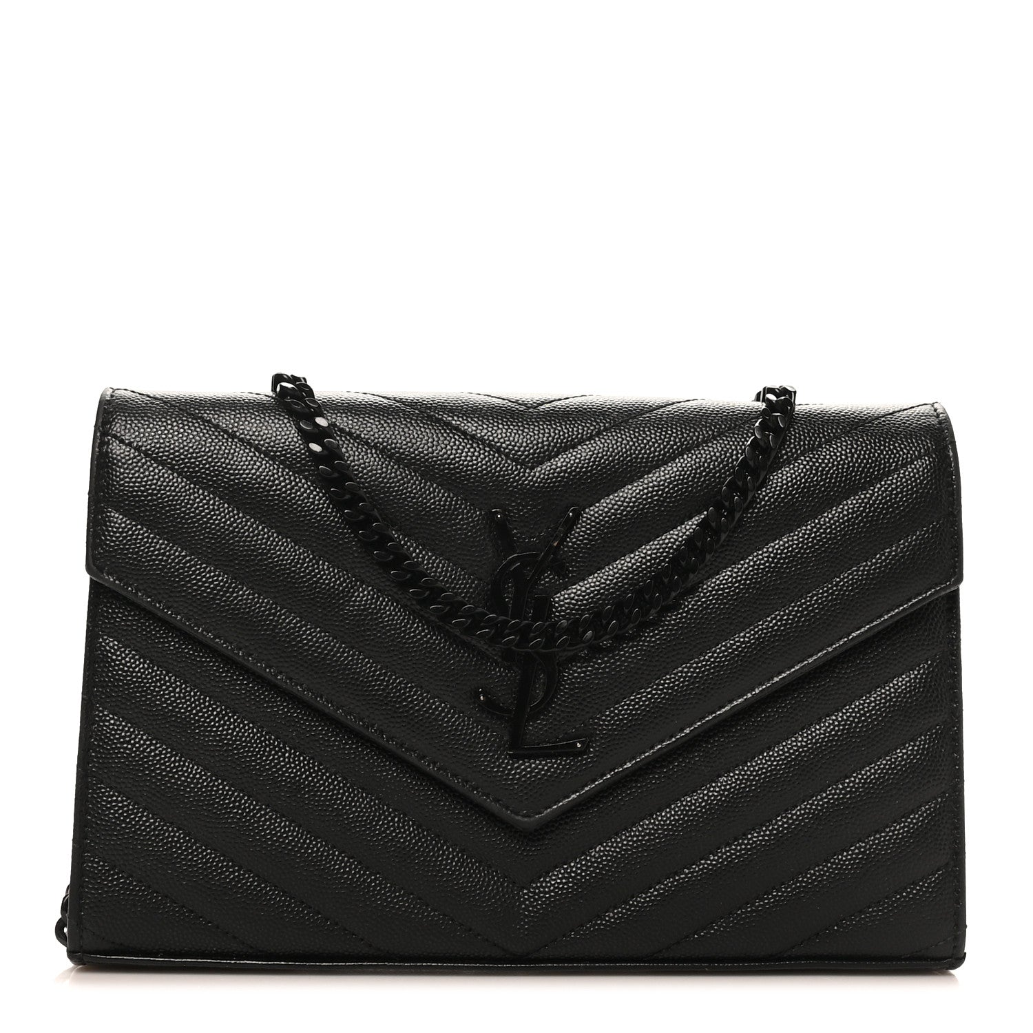 Grain De Poudre Matelasse Chevron Monogram Monochrome Chain Wallet Black
