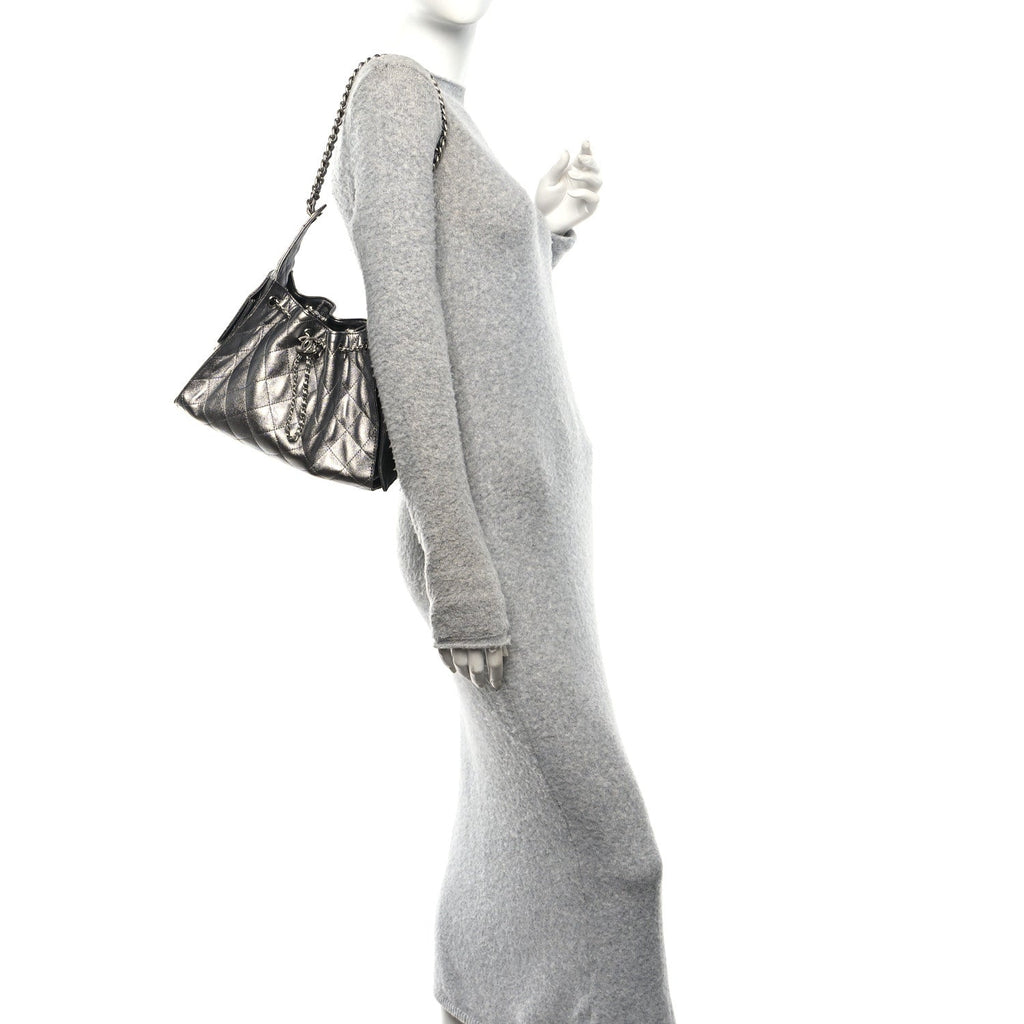 Metallic Caviar Quilted Small Chanel 25 Handbag Anthracite