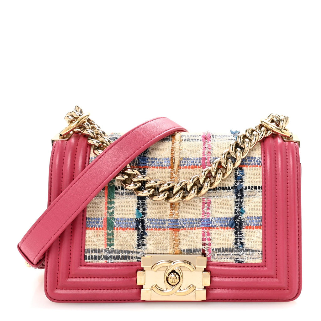 Lambskin Tweed Quilted Small Boy Flap Dark Pink
