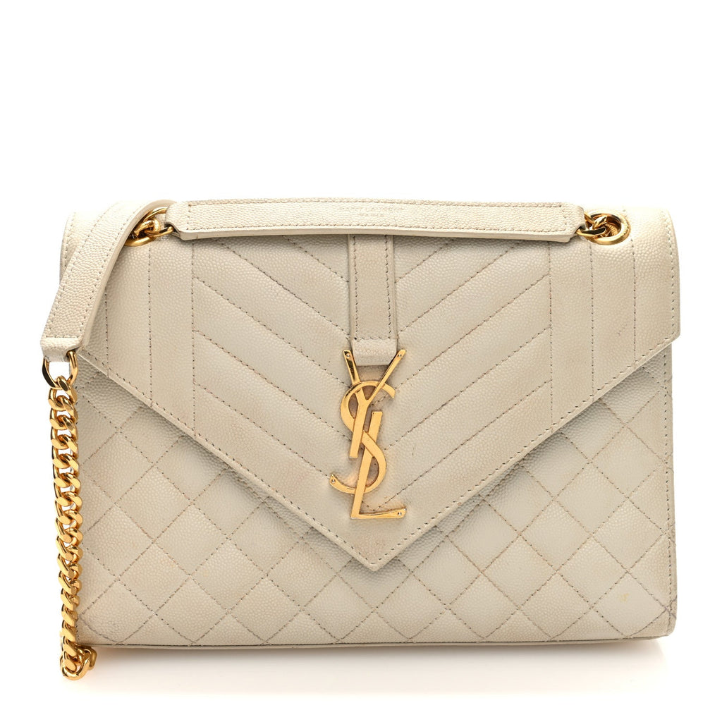 Grain De Poudre Textured Mixed Matelasse Medium Triquilt Monogram Satchel Crema Soft