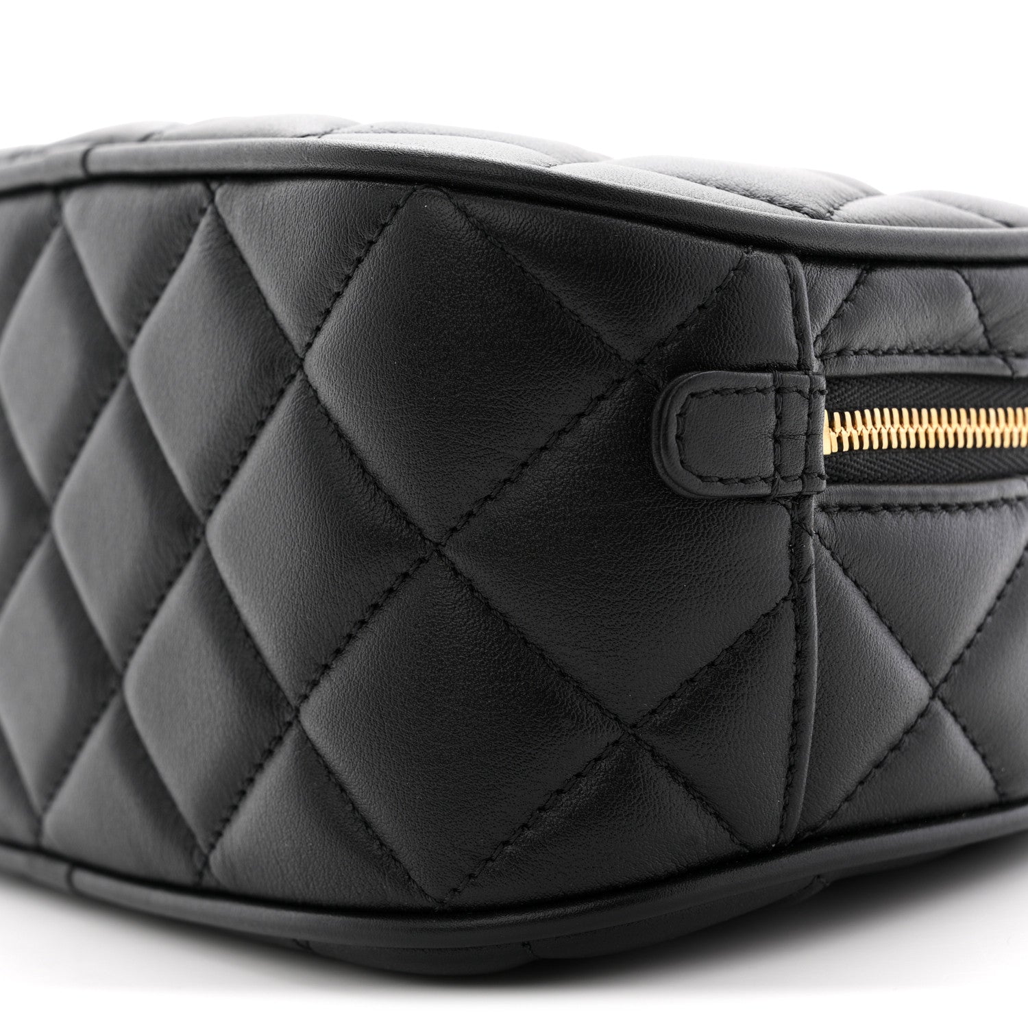 Lambskin Quilted Top Handle Mini Bowling Bag Black