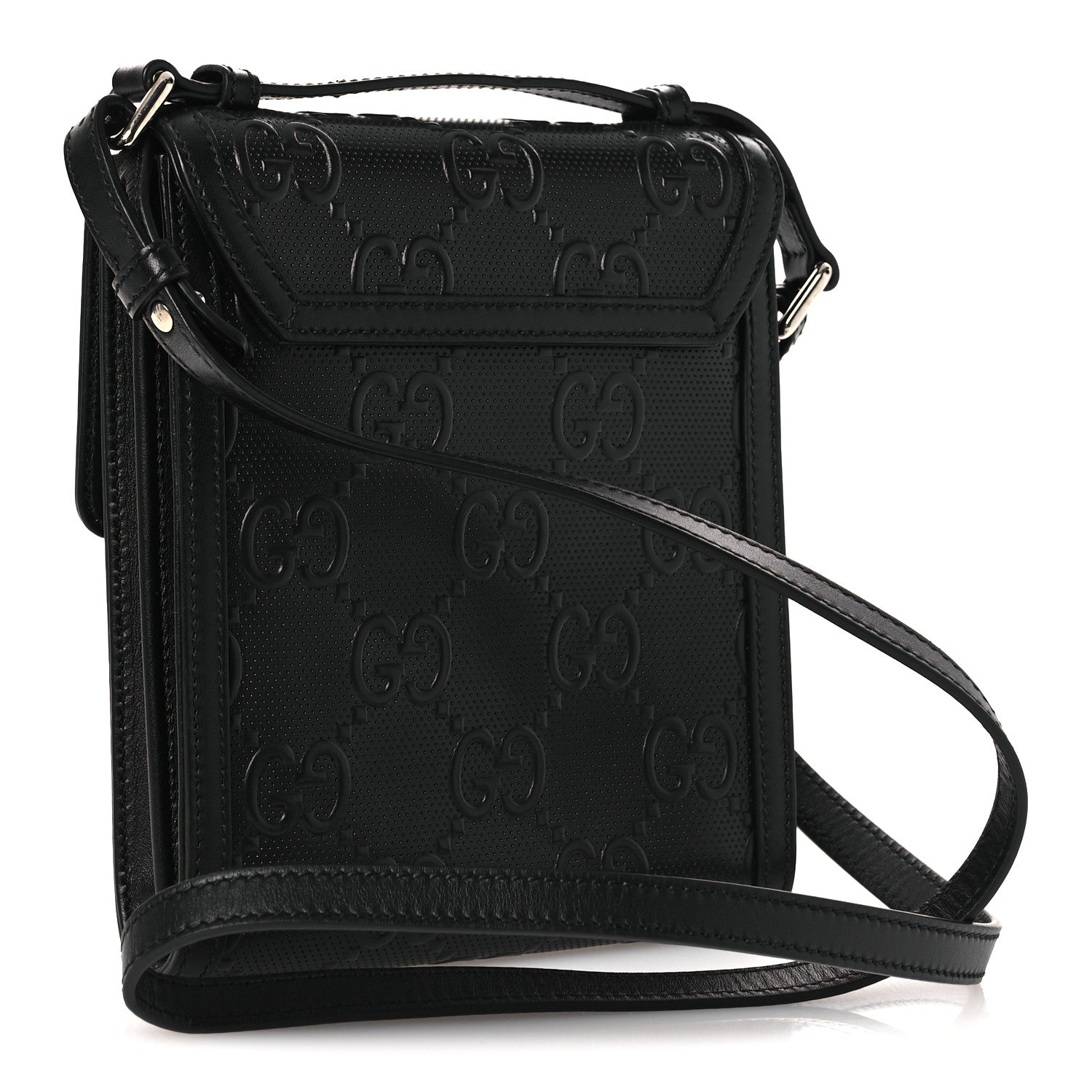 Calfskin GG Tennis Embossed Messenger Bag Black
