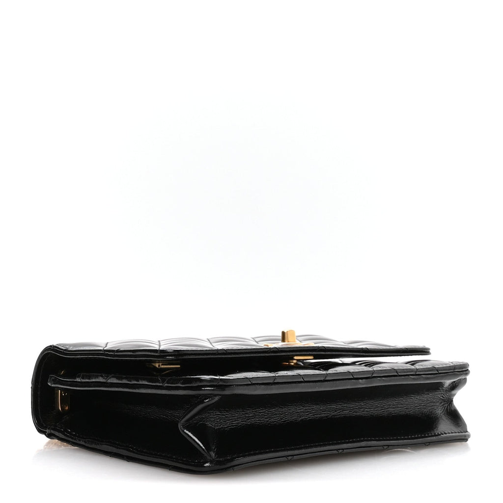 Shiny Crumpled Calfskin Quilted Precious Tie Wallet On Chain WOC Black