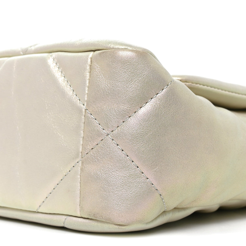 Iridescent Calfskin Quilted Medium Chanel 19 Flap White