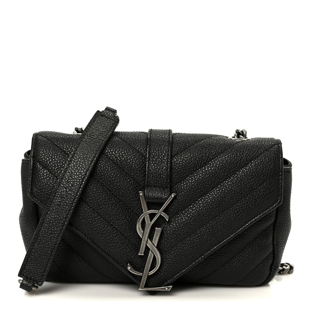 Grained Calfskin Matelasse Chevron Classic Monogram Baby Chain Bag Black