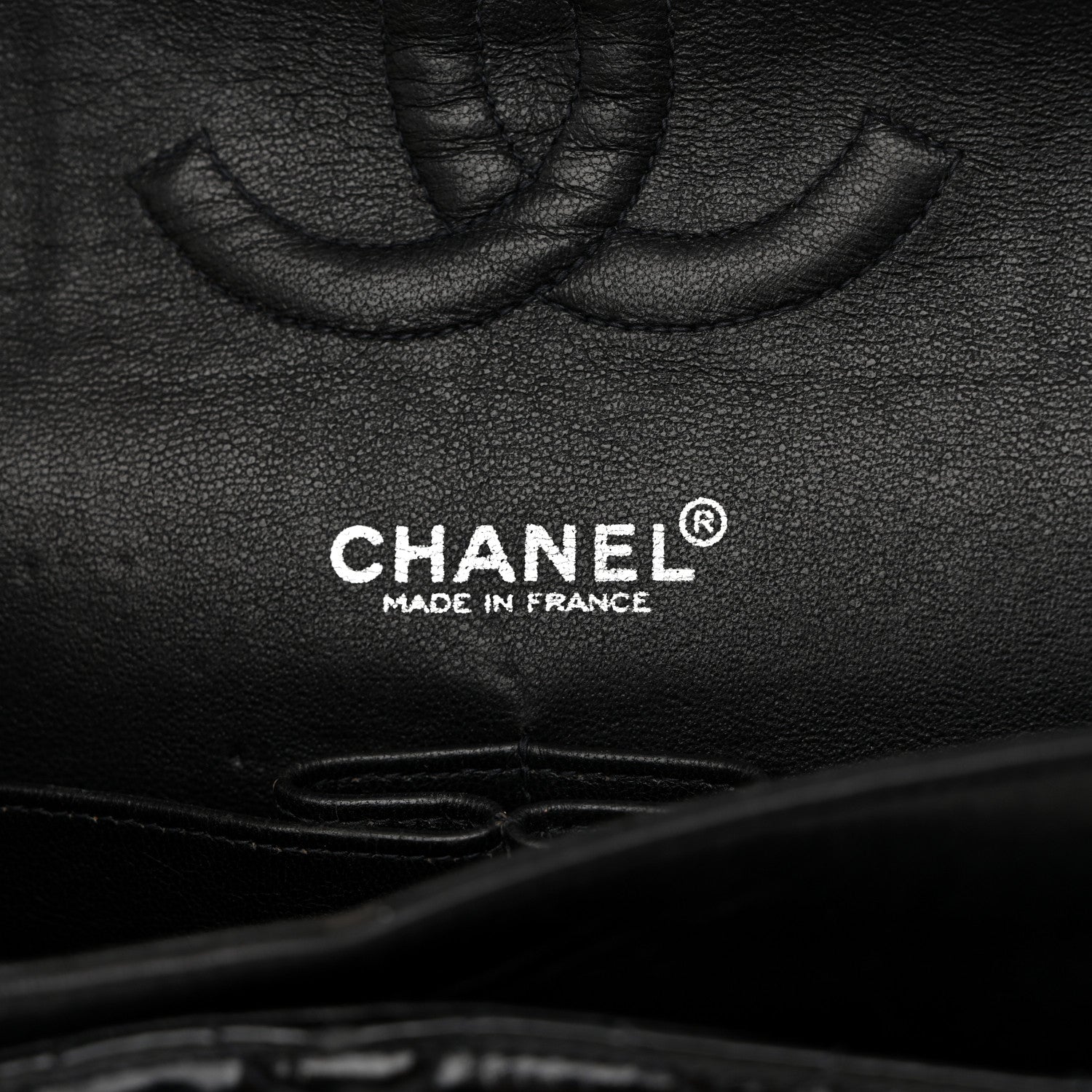 Glazed Calfskin Quilted Medium Double Flap Black