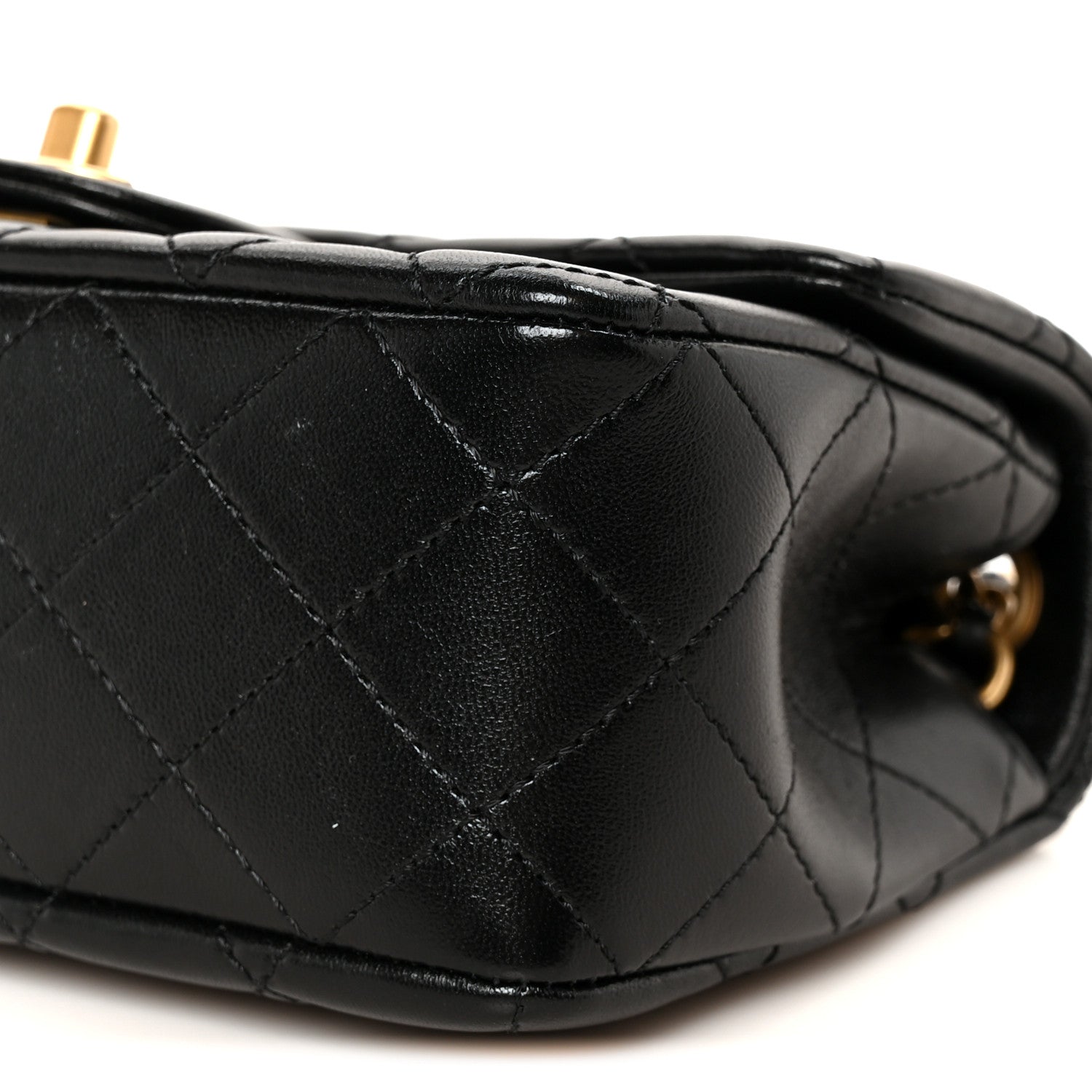 Lambskin Quilted Mini Rectangular Pearl Crush Flap Black