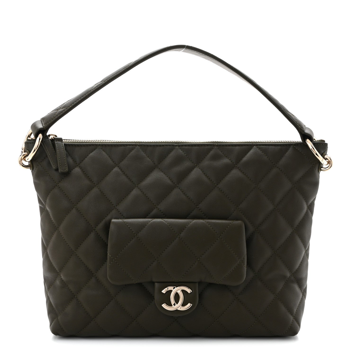 Calfskin Quilted Coco Mellow Hobo Khaki