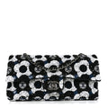 Satin Sequin Embellished Flower East West Flap Black White Blue