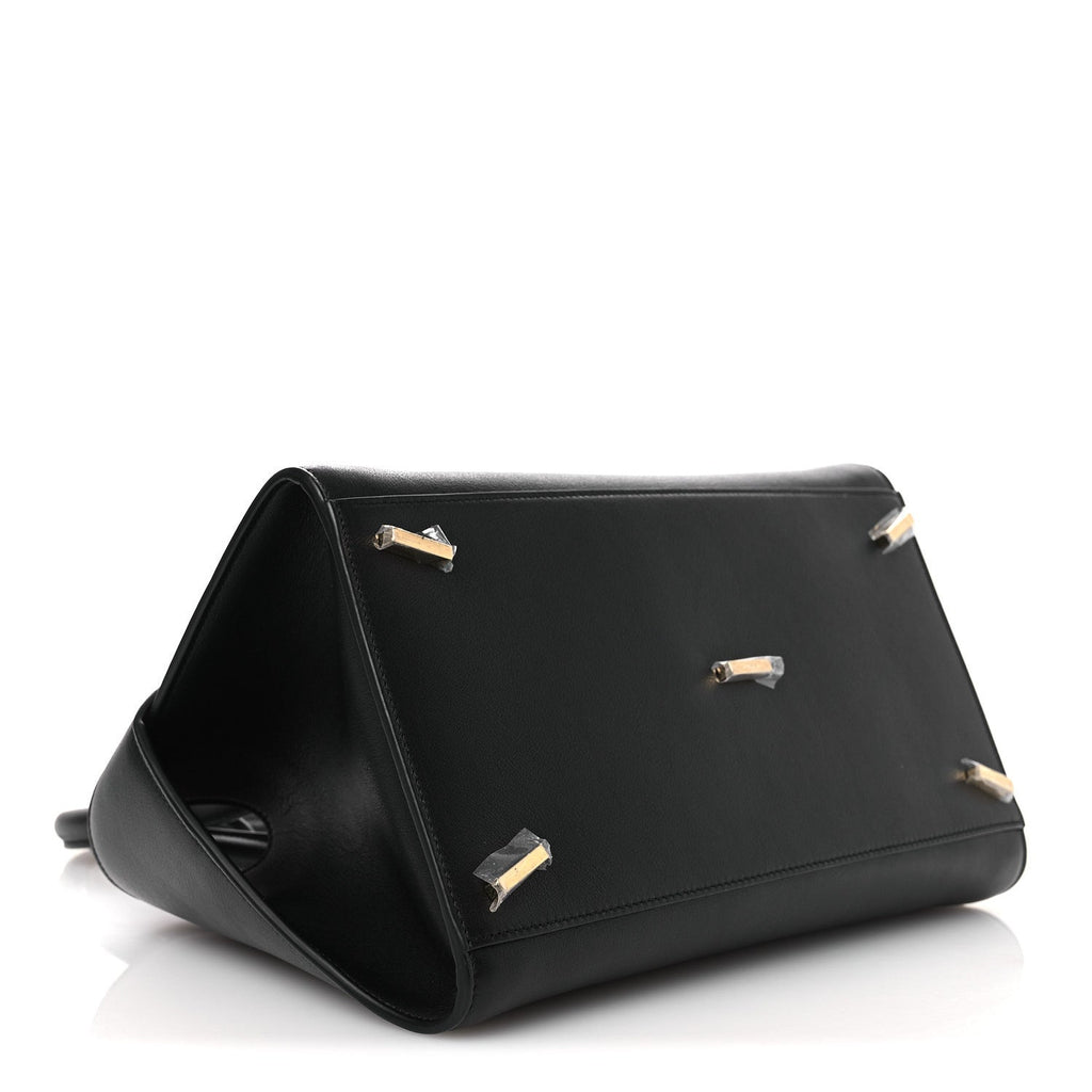 Calfskin Medium Hug Soft Bicolor Shoulder Bag Black Flame Red