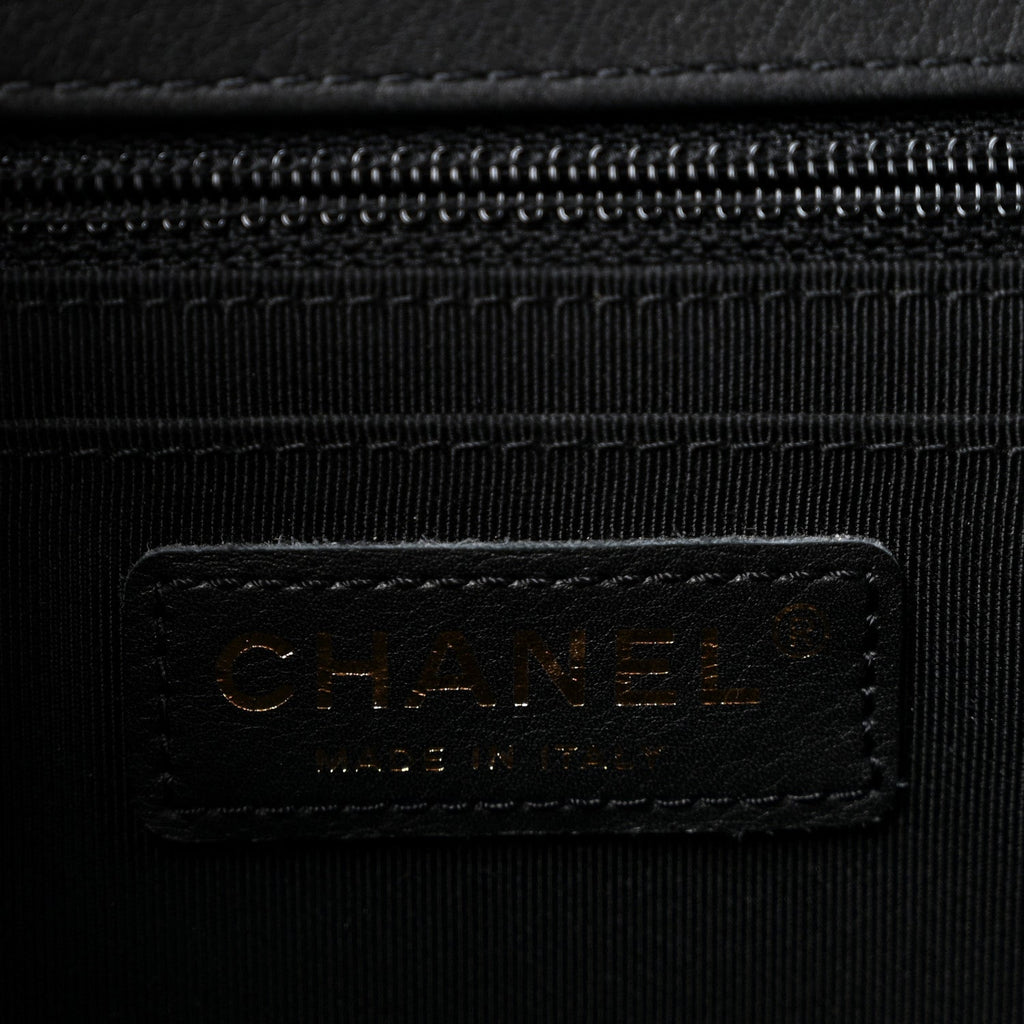 Calfskin Chevron Quilted Large Statement Flap Black