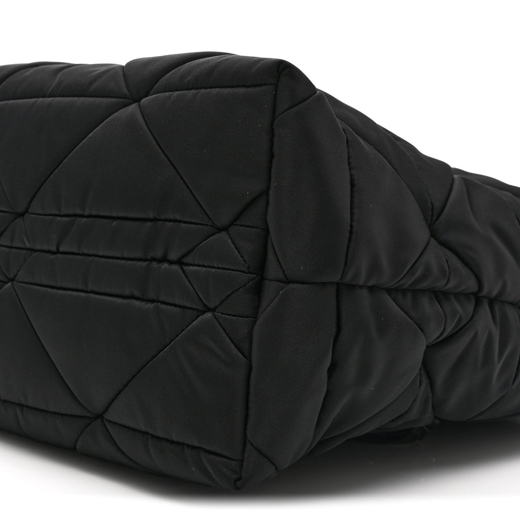 Re-Nylon Nappa Triangle Quilted Padded Small Double Handled Zip Tote Black