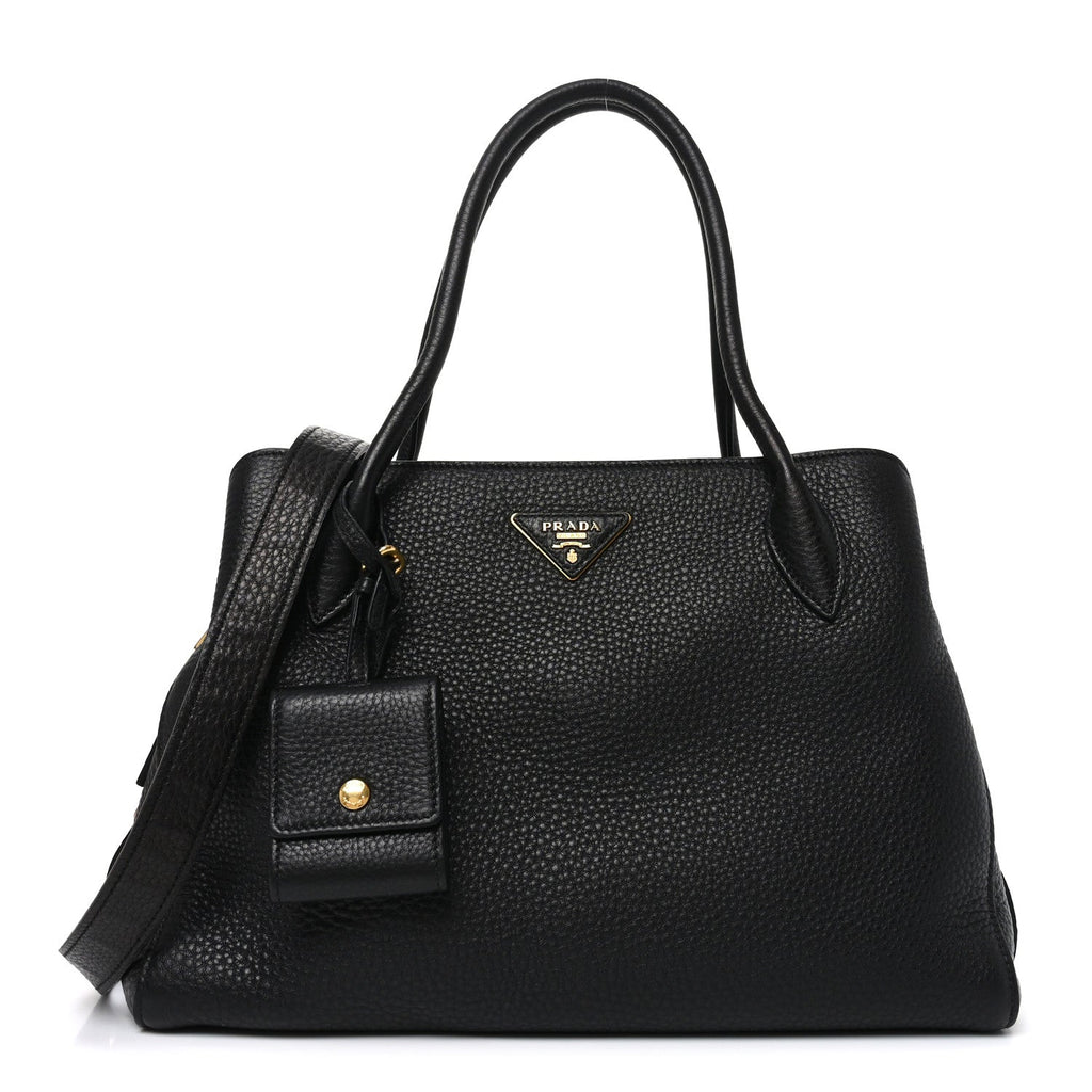 Vitello Daino Soft Zippered Top Handle Bag Black