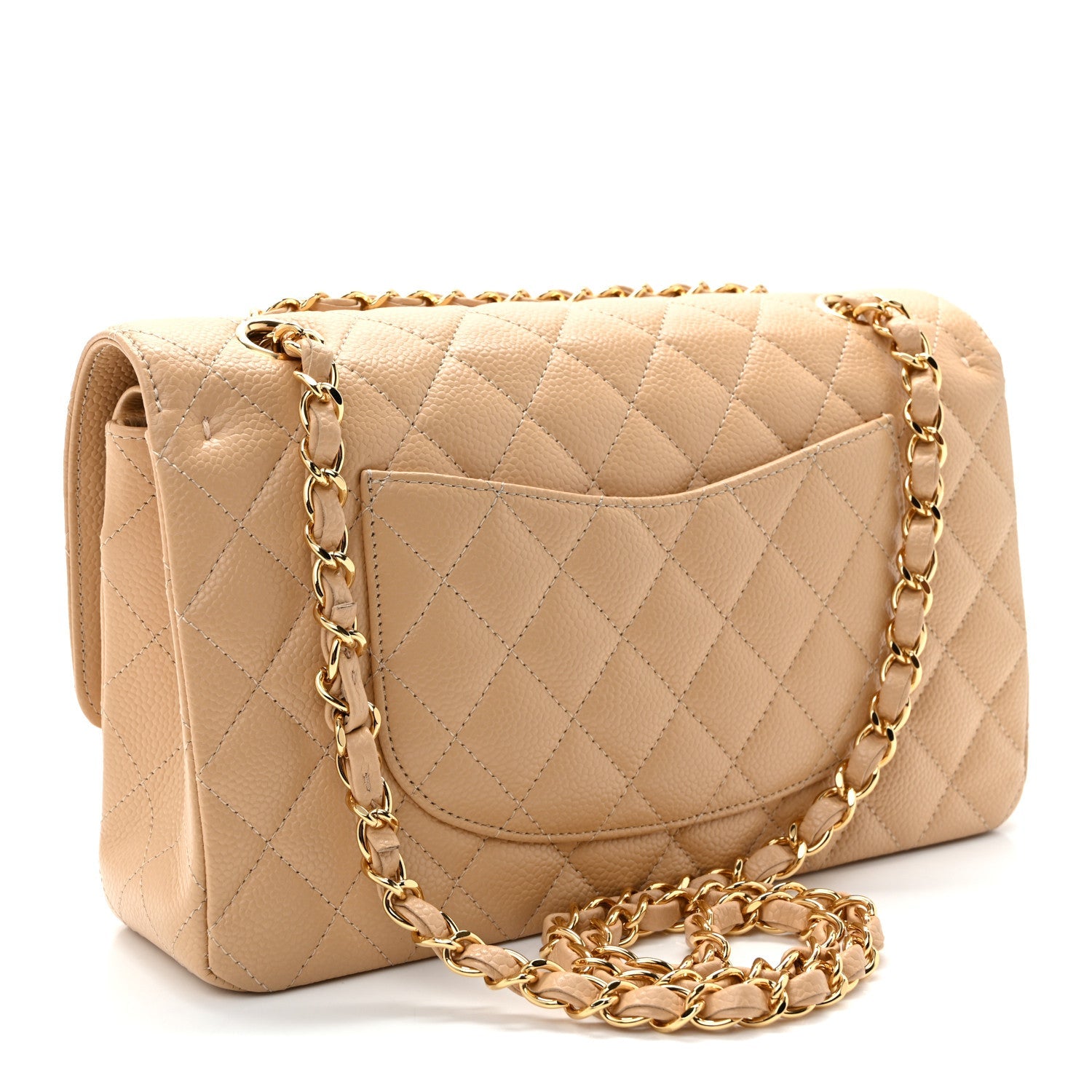 Caviar Quilted Medium Double Flap Beige Clair