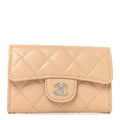 Caviar Quilted Flap Card Holder Wallet Beige