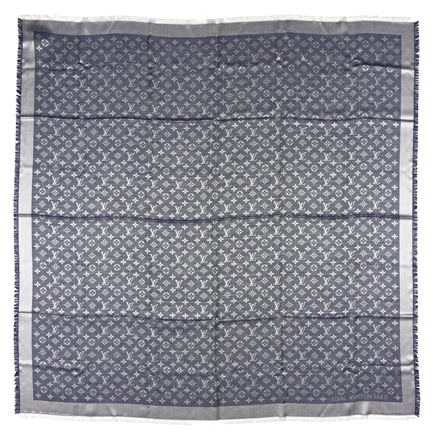 Silk Wool Monogram Denim Shawl Blue