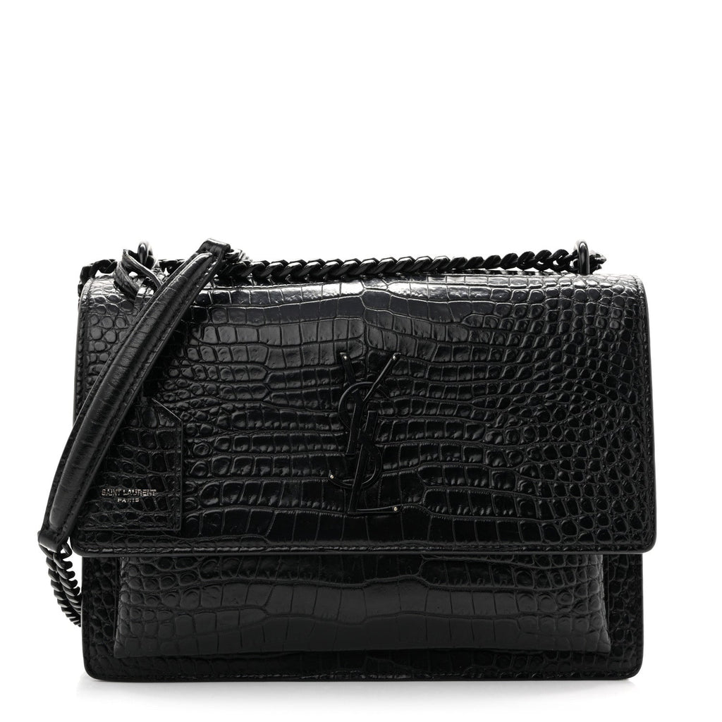 Calfskin Crocodile Embossed Medium Monochrome Monogram Sunset Black