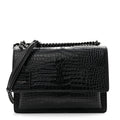 Calfskin Crocodile Embossed Medium Monochrome Monogram Sunset Black