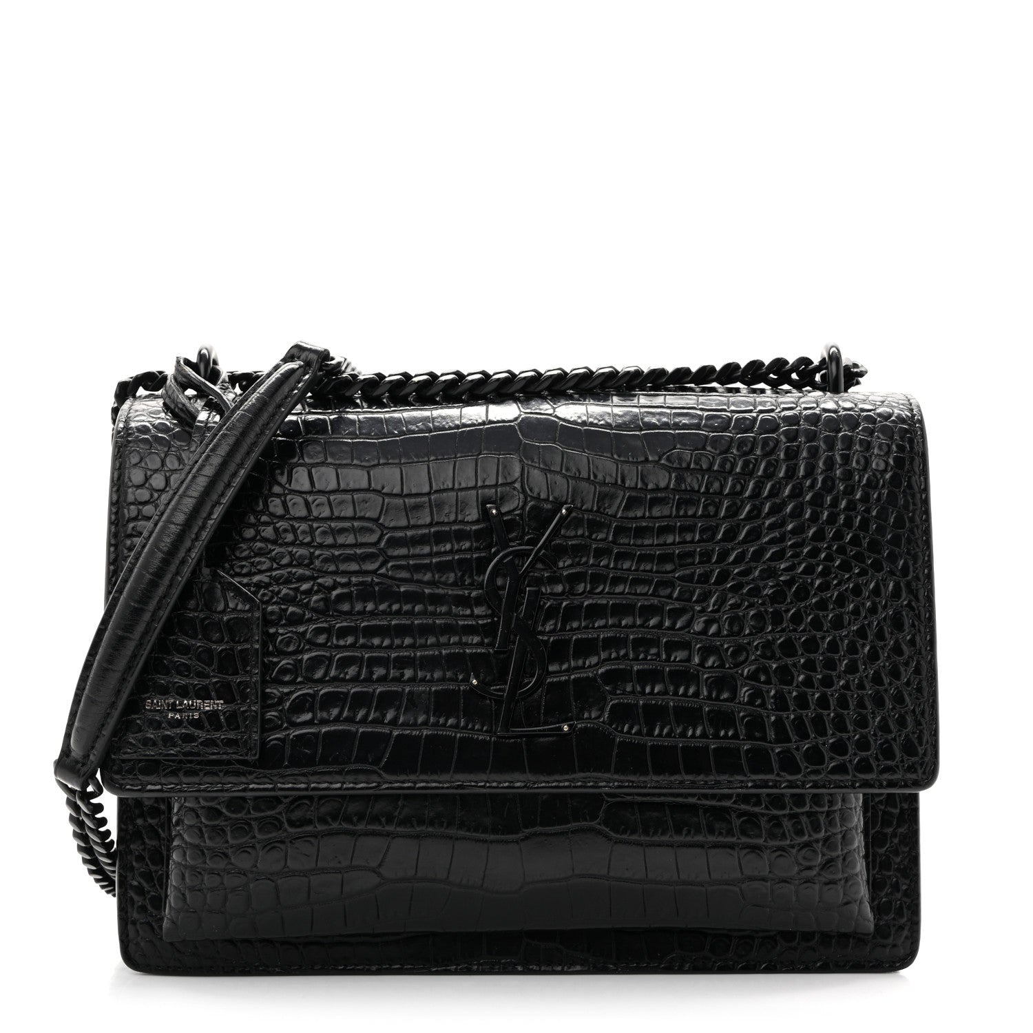 Calfskin Crocodile Embossed Medium Monochrome Monogram Sunset Black