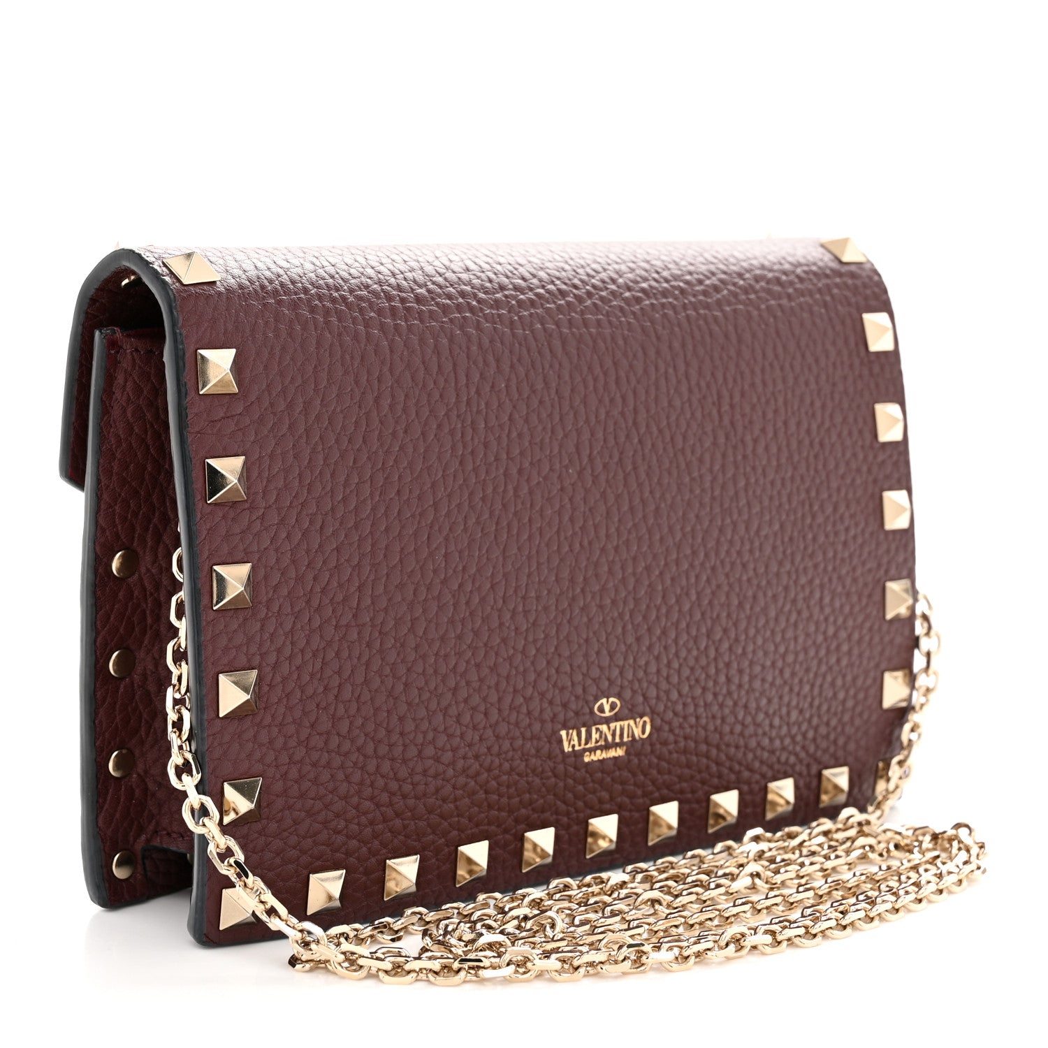 Pebbled Calfskin Rockstud Envelope Wallet on Chain Vinaccia
