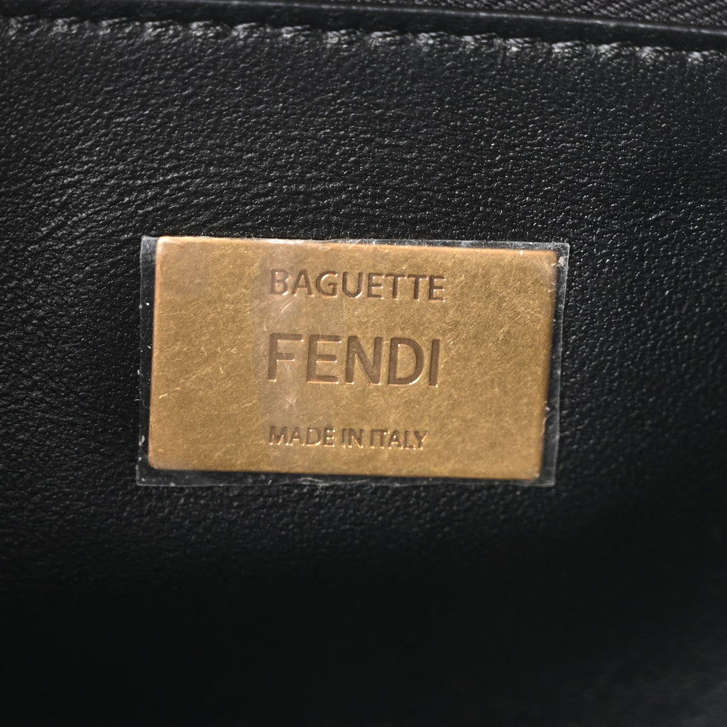 Nappa Small FF Embossed Midi Chain Baguette Black