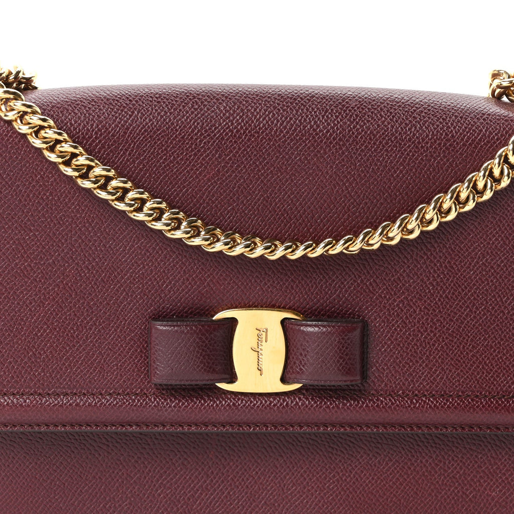 Pebble Calfskin Ginny Vara Bow Shoulder Bag Burgundy
