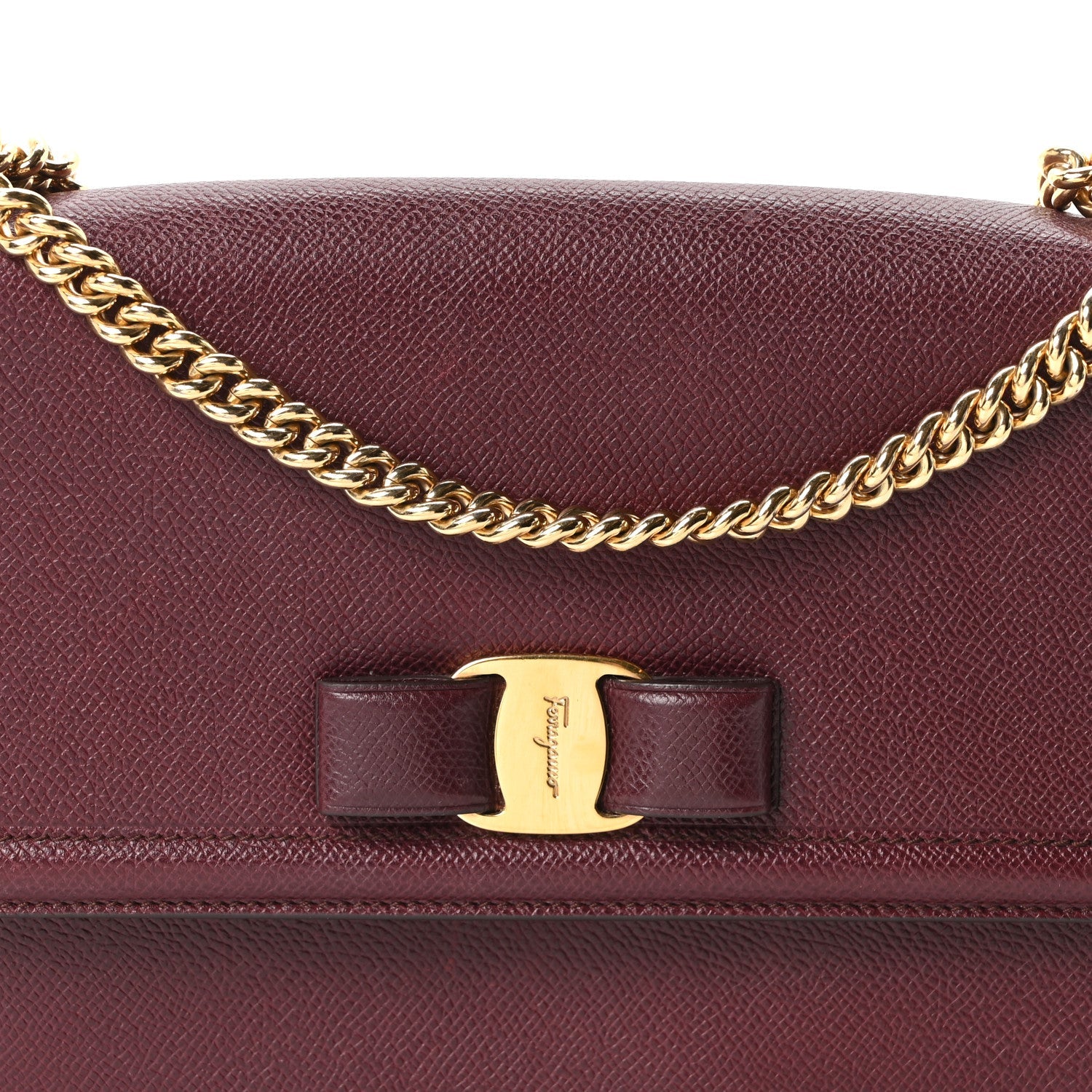 Pebble Calfskin Ginny Vara Bow Shoulder Bag Burgundy