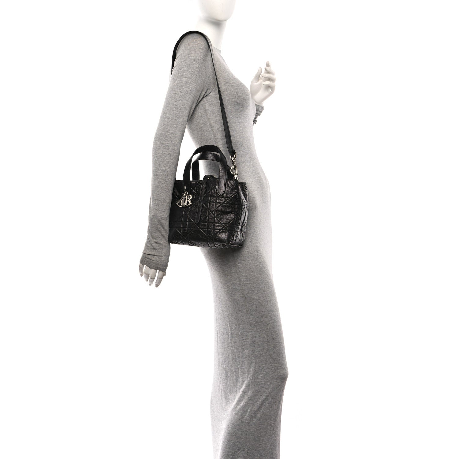 Crinkled Calfskin Macrocannage Small Toujours Vertical Tote Black