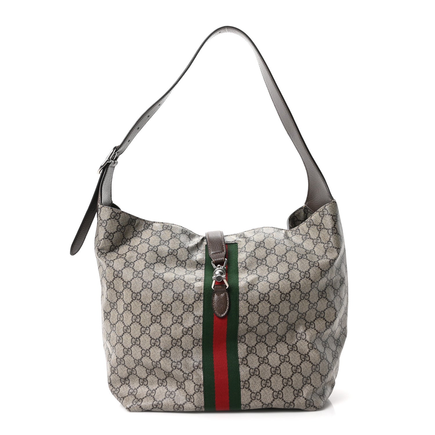 Tender GG Supreme Monogram Textured Dollar Calfskin Web Medium Jackie 1961 Crossbody Bag Beige Ebony New Acero