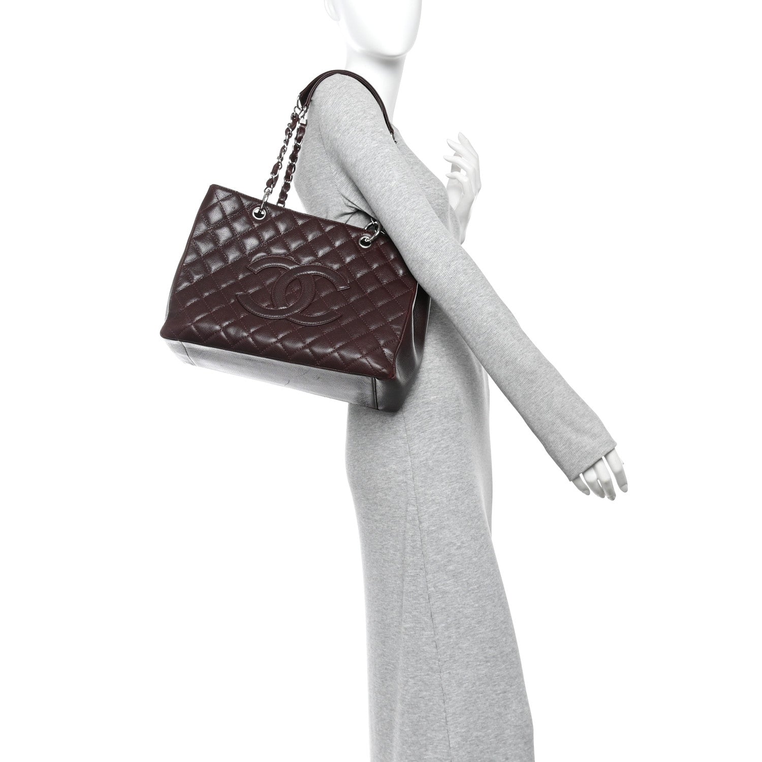 Caviar Quilted Grand Shopping Tote GST Dark Bordeaux