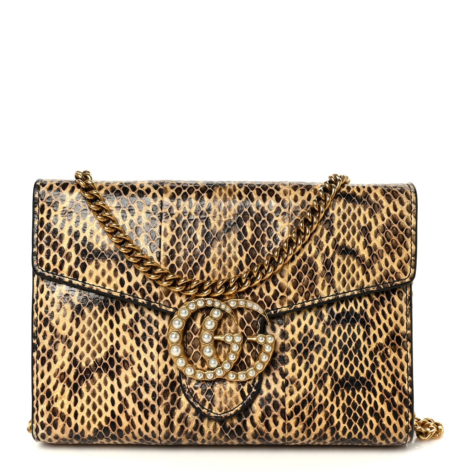 Snakeskin Pearly GG Marmont Chain Wallet Roccia