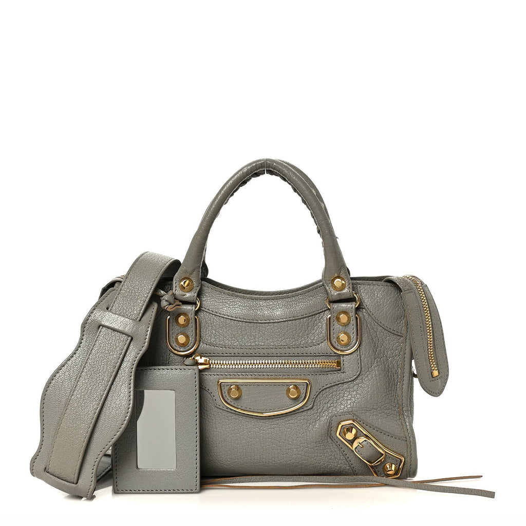 Chevre Gold Metallic Edge Hardware Mini City Gris Taupe