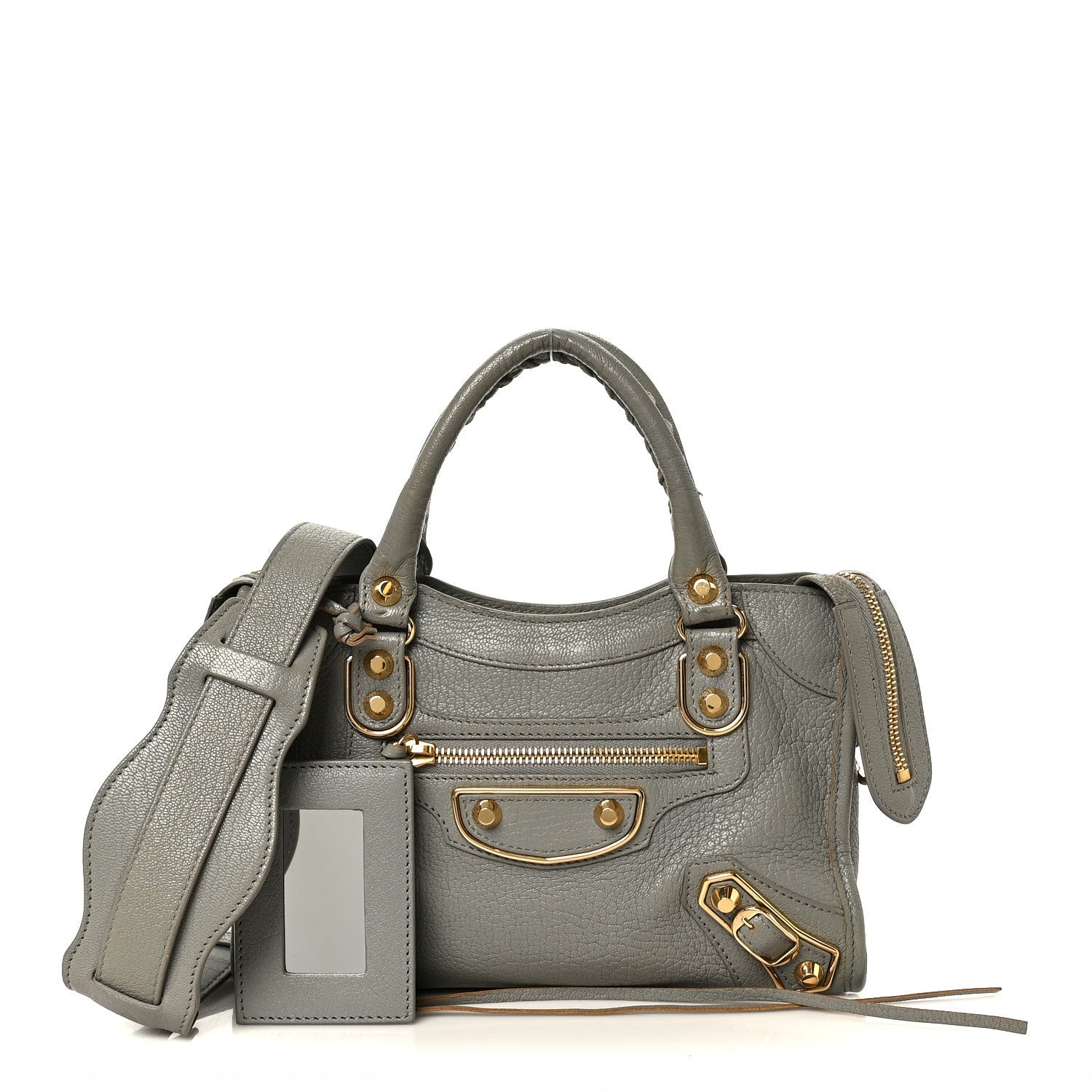Chevre Gold Metallic Edge Hardware Mini City Gris Taupe
