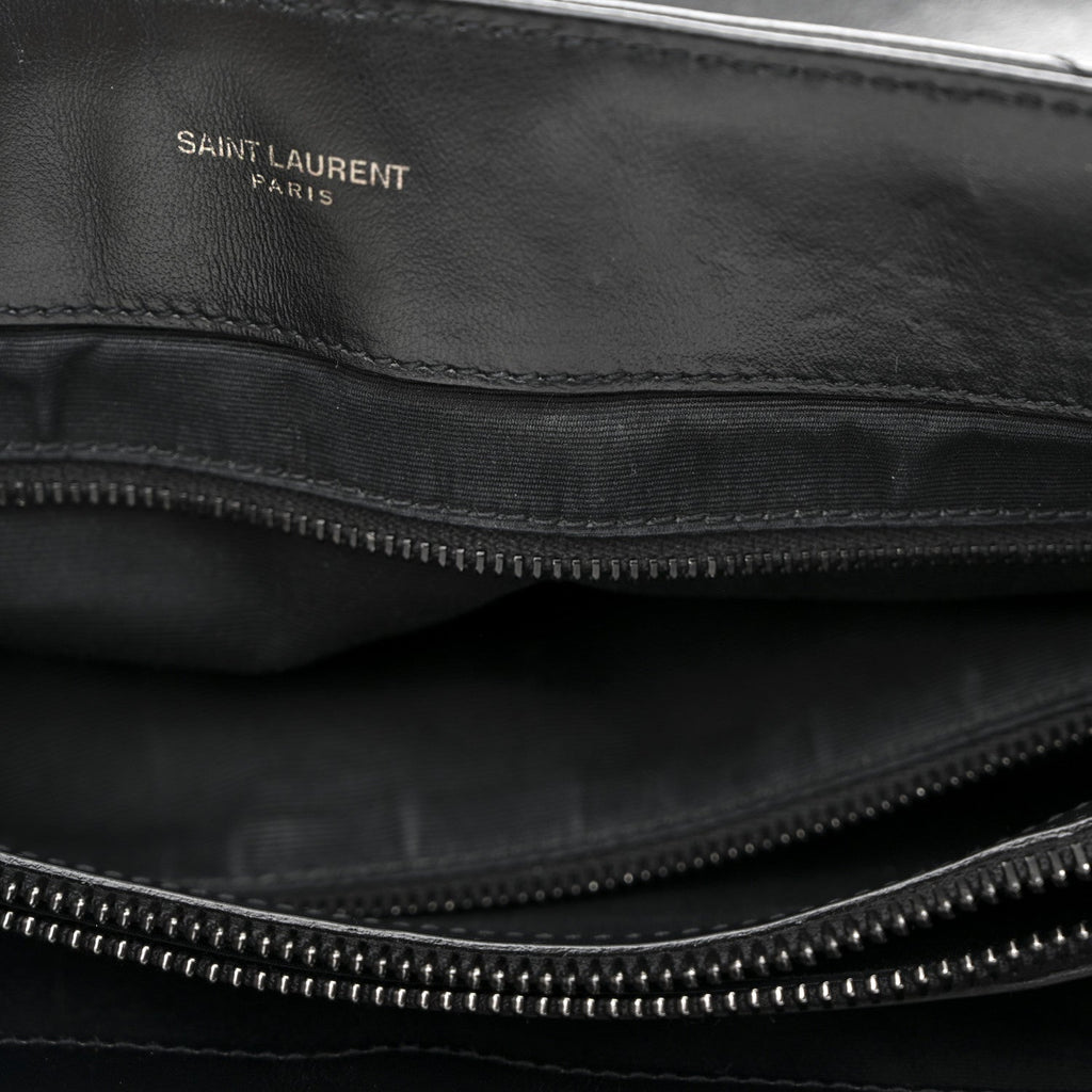 Calfskin Y Quilted Monogram Monochrome Large Loulou Chain Satchel Black