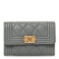 Caviar Quilted Boy Flap Card Holder Grey