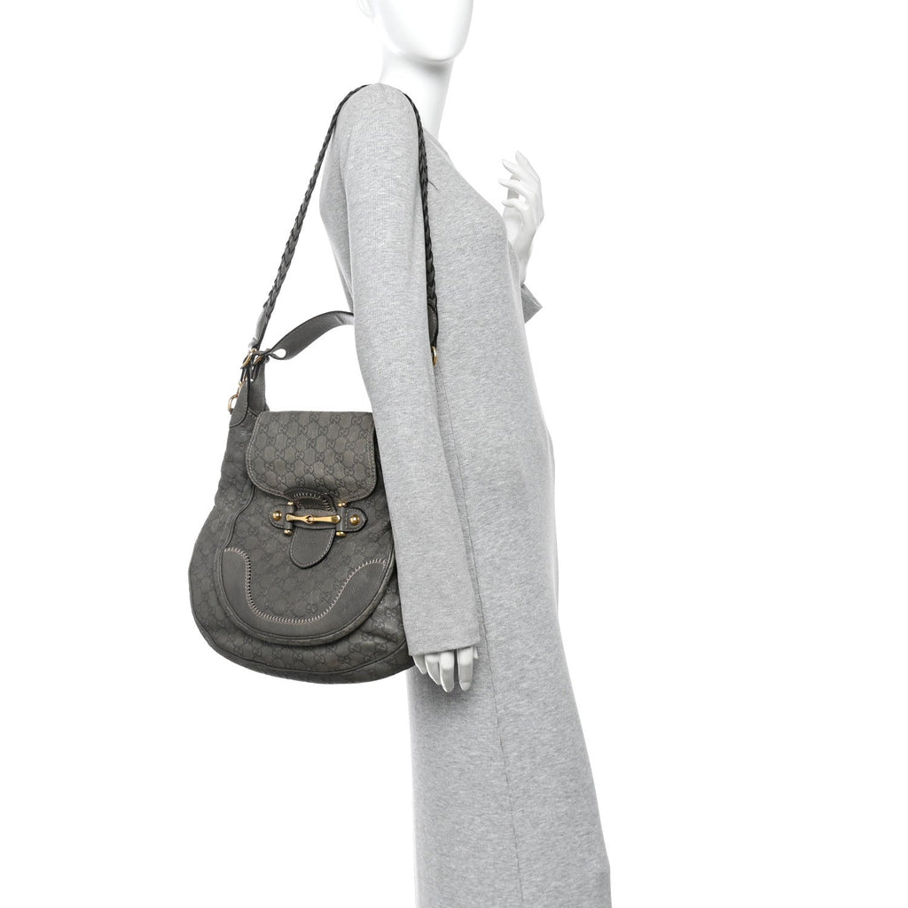 Guccissima Large New Pelham Satchel Grey