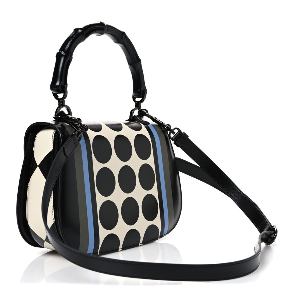 Calfskin Geometric Print Medium Bamboo 1947 Top Handle Bag Black Multicolor